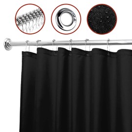 Mebix TRD Cortina de Baño 214x183 cm | Impermeable y Antihumedad Lavable Antimoho con 12 Ganchos de Acero Inoxidable | Negro