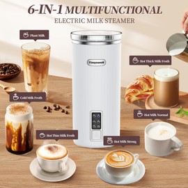 Milk Frother, 6-in-1 Electric Milk Frother and Steamer, 8.5oz/250ml Hot and Cold Foam Maker and Milk Warmer with Auto Shut-Off & Screen Display for Latte, Cappuccinos, Macchiato, Coffee (White)