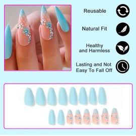 AKOFIC Press on Nails Almond, Medium Length French Artificial Nails, Glue-On Nails with Nail Glue, Nude Acrylic Fake Nails for Women and Girls, Pack of 24