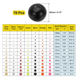 PATIKIL Fly Tying Tungsten Beads, 70 Pcs 3mm / 0.12 Inch Tungsten Slotted Bead Round Ball for Fly Tying Jig Hooks Fishing Materials, Black