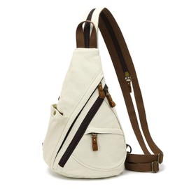 KL928 Canvas Sling Bag Backpack for Men and Women - Shoulder Backpack Shoulder Bag Cross Bag Adjustable Shoulder Strap Perfect for Outdoor Sports, Hiking, Cycling, Mountaineering, Travel, 6881-beige,