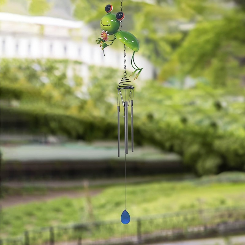 Bright Eyes Green Frog Wind Chime Hanging Decor Garden Indoor