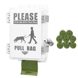 Dispensador de bolsas de caca para perro, dispensador de bolsas impermeables para perros para exteriores con capacidad para hasta 8 rollos de bolsas de desecho, pared al aire libre, estaca, poste,