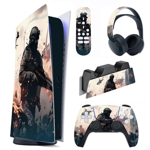 PlayVital Solitary Vanguard Full Set Skin Decal for ps5 Console Digital Edition, Sticker Vinyl Decal Cover for ps5 Controller & Charging Station & Headset & Media Remote
