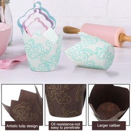 Arlent 300 Pieces Tulip Cupcake Liners Printed Muffin Baking Cups Brownie Paper Wrappers Greaseproof Holders for Wedding, Birthday, Halloween, Christmas Party, Baby Shower estampado dorado