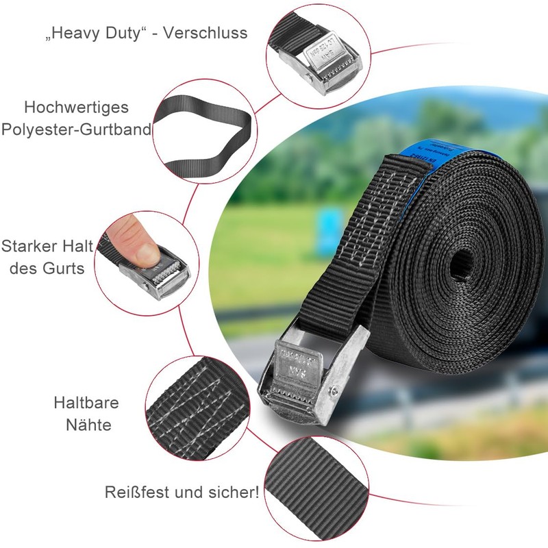 6 x Clamp Lock Straps, Lashing Straps, for up to