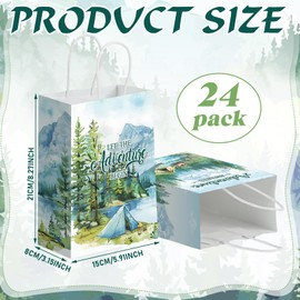 Yeaqee 24 Pcs Adventure Themed Party Favor Bags Adventure Gift Paper Bags with Handle Candy Treat Gift Wrapping for Weeding Birthday Party Favor(Forest)