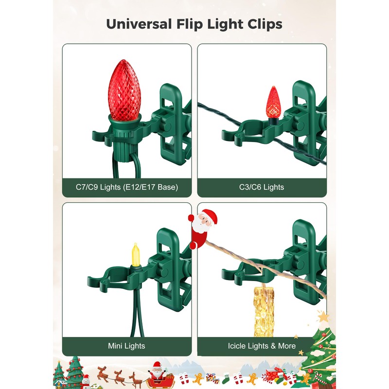 C7 C9 Christmas Lights Spring Clips, 100 Count Holiday Lights