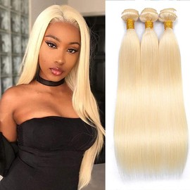 Blonde Bundles Straight Brazilian Remy Hair 3 Bundles Blonde Bundles Grade 8A Real Unprocessed Virgin Hair Weave Double Weft Blonde Bundles 24 26 28 Inch