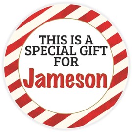 This is a Gift for Jameson - 100 Pack Circle Stickers 3 Inch - Candy Cane Merry Christmas Gift Tag Present Tree Holiday Custom Name Santa Claus