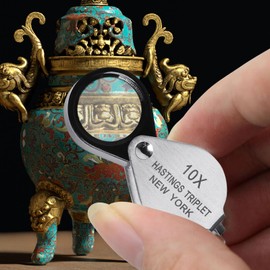 Landtek Hastings Triplet Loupe 10x Jeweler's Loupe Foldable Pocket Gem Magnifying Tool with Cloth Bag for Jewelry, Coins, Watches and Stamps, MILA39400