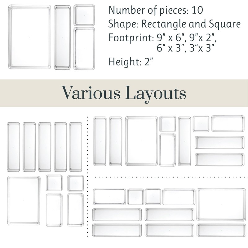 STORi SimpleSort 10-Piece Stackable Clear Drawer Organizer Set | Multi-size