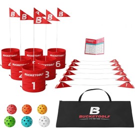 bucketgolf Game The Original Ultimate Backyard Lawn Golf Game for Family, Adults and Kids - Portable 6 Hole Golf Course Play Outdoor, Lawn, Park, Beach, Yard.