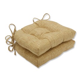 Pillow Perfect Speedy Solid Indoor/Outdoor Reversible Patio Chairpad with Ties Weather and Fade Resistant, 15.5" x 16", Yellow, 2 Count