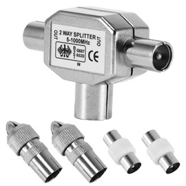 EASONGEE 2 Way TV Aerial Splitter, Digital Signal Antenna Splitter TV Coax Splitter with 2x Female and Male TV Aerial Adapter, Metal Housing TV Aerial Connector Digital Aerial Splitters