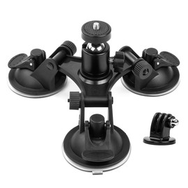 Geila Triple Cup - Camera Suction Mount - Car Mount Triple Suction Cup Mount with 1/4 Threaded Head 360 Degree Tripod Ball Head (Trip Suction Cup)