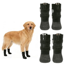 Phaechild Anti Slip Dog Socks Boots with Zipper,Waterproof Dog Shoes to Prevent Licking Paws,Winter Snow Rain Days/Hot Pavement Protection for Small Medium Large Senior Dogs Black L