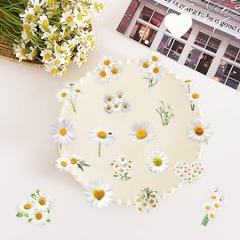 50 Pieces Natural Flower Daisy Stickers for Scrapbooking, Bellis Perennis Self-Adhesive Waterproof Scrapbooking Stickers Supplies Journal Stocking Stuffers for Adult Card Making Letters DIY (Daisy)