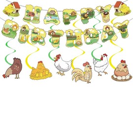 Pack of 12 Chicken Hanging Swirls Chicken Farm Ceiling Swirl Decorations Chicken Birthday Party Accessories for Chick Birthday Baby Shower Decorations Chick Birthday Party Baby Shower Decorations