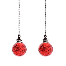 Crystal Ice Crack Ball Blind Cord Chandelier Handle Pull Chain Extension with Connector for Ceiling Light Fan Chain with Red Color(Pack of 2)