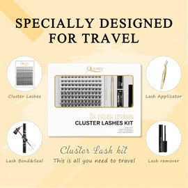 QUEWEL 144 Piece DIY Eyelash Extensions Set, Eyelash Cluster with Cluster Eyelashes, Individual Applicator Tool, Super Hold Eyelash Glue and Sealing (FD-H-C-TH-02)