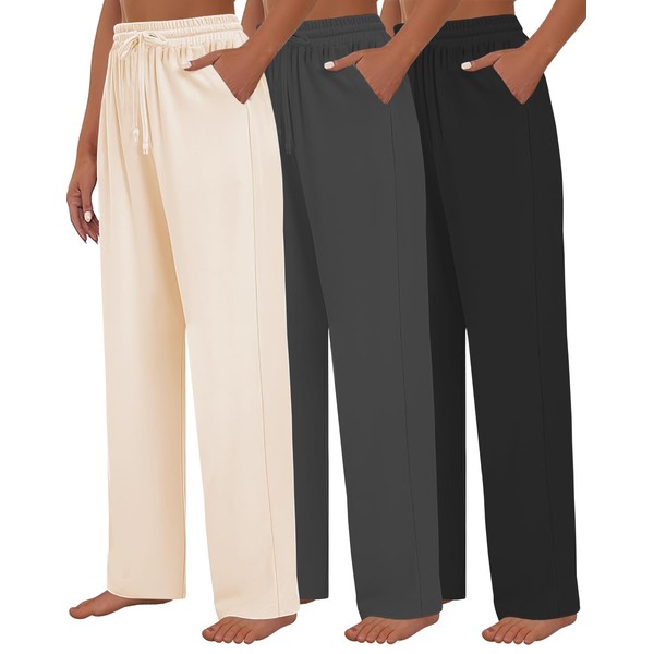 Kivdol 3 PACK Womens Yoga Sweatpants Wide Leg Lounge Pajamas