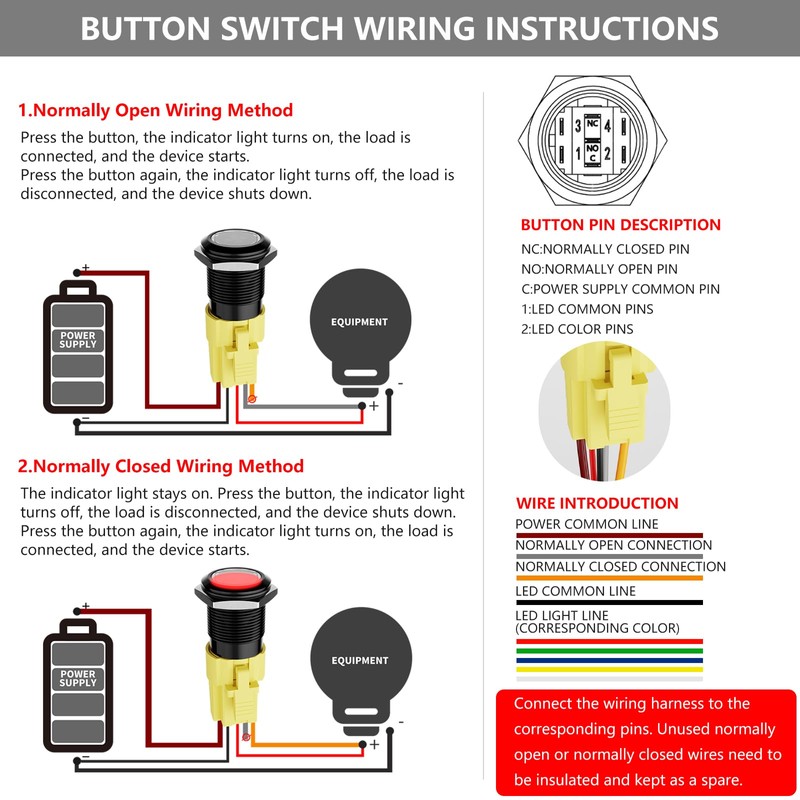 FILN 19mm Momentary Push Button Switch - 2Pcs, Black Plated