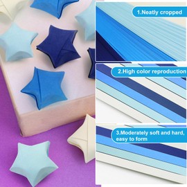 FoDau770 Solid Color Star Paper Strips, 1080 Sheet Origami Star Paper, Decoration Paper Strips, Colourful Decoration Folding Paper for Art Crafts Gift DIY Project - Blue Series