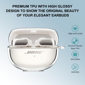 Aircawin for Bose Ultra Open Earbuds Case Clear 2024,Full Protective Shockproof Soft Transparent TPU Cover for Bose Open Ear Wireless Earbud Headphone Accessories with Carabiner and Cleaning Pen-Clear
