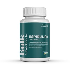 BULK SUPERFOODS | Espirulina Orgánica 100% Natural | 60 Cápsulas – 500 mg c/u – Sin Gluten | Suplemento Alimenticio a Base de Alga Spirulina | Multivitaminico Hombre y Mujer