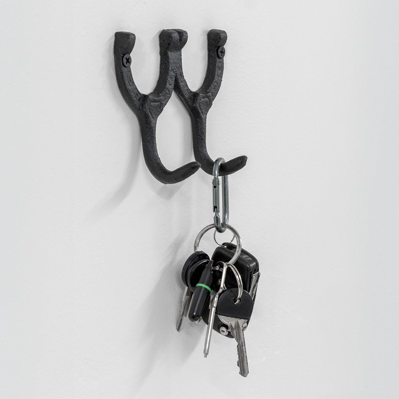 Woodside Cast Iron Wall Mounted Double Horseshoe Hook Coat/Hat/Key Rack,