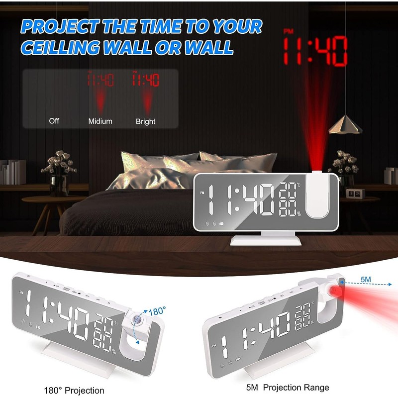 Projection Digital Alarm Clock for Bedroom, Beedove FM Radio Alarm