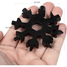 Snowflake Multi Tool, Stainless Stocking Fillers, Portable DIY Hex Wrench Keychain, Pocket Tool Screwdriver, Bottle Opener, Ring Spanner, Bicycle, Camping (2, Black)