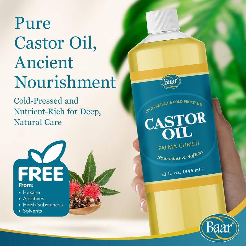 Baar Cold-Pressed Castor Oil, Cold-Processed, Hexane-Free, Palma Christi, for Skin,