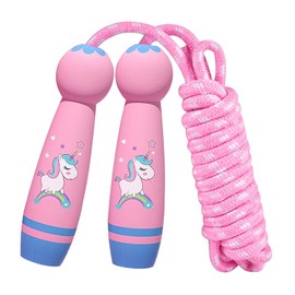 GAROMIA Children's Skipping Rope, 2.6 m Adjustable Children's Skipping Rope Pink Children with Wooden Handle, Cotton Rope, Skipping Rope, Children Adjustable Skipping Rope, Sports Skipping Rope,