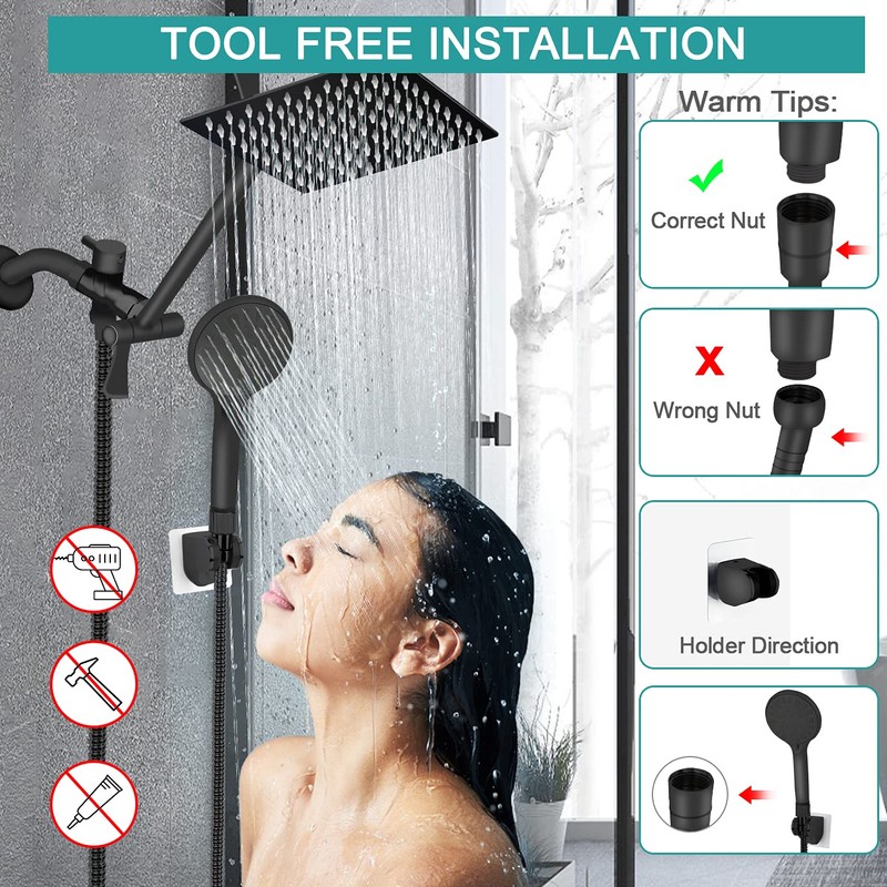 Tudoccy Shower Head, 8‘’ High Pressure Rainfall Shower Head/Handheld Shower