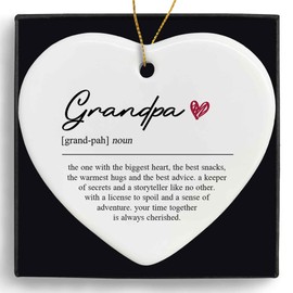 MONALET Grandpa Definition Ceramic Ornaments Gifts, Grandpa Granddad Heart Hanging Ornament Decor Decorations for Christmas Tree Car, Thank You Appreciation Gift for Grandpa Birthday Holiday
