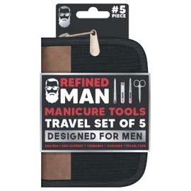 BLKSMITH Refined Man Manicure and Pedicure Kit Set of 5 - Manicure Kit for Men - Nail Clipper Kit with Nail File, Clippers, Scissors, Tweezer & Travel Case - Designed for Men (Black)
