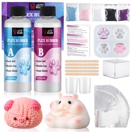 LET'S RESIN Gel for Taba Squishy Kit, 16oz Super Soft Flex Rubber for Squishy Maker, with Paw Molds/Flocking Powder/Bag, Molding Cat's Paw, DIY Decompression Gift