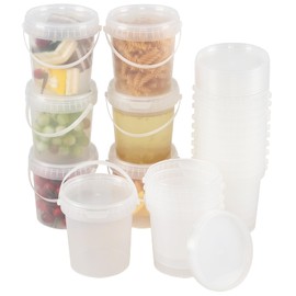 Asking 20 Pcs 27 Oz Clear Ice Cream Bucket with Lid and Handle, Round Ice Cream Cocktail Buckets