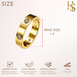 HighSpark Classic 18K Gold Plated Love Ring | Stainless Steel Women Stacking Ring Wedding Band | Lovely Gift - Gold 7
