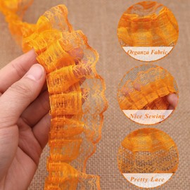 Orange Lace Ruffle Trim for Crafts 1-5/8"x5yd 2-Layer Pleated Edge Lace Ribbon