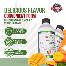ZAFINCO Extra Strength 10000 Biotin+8000 Liquid Collagen-Mango Flavor 16 fl Oz 2 Packs
