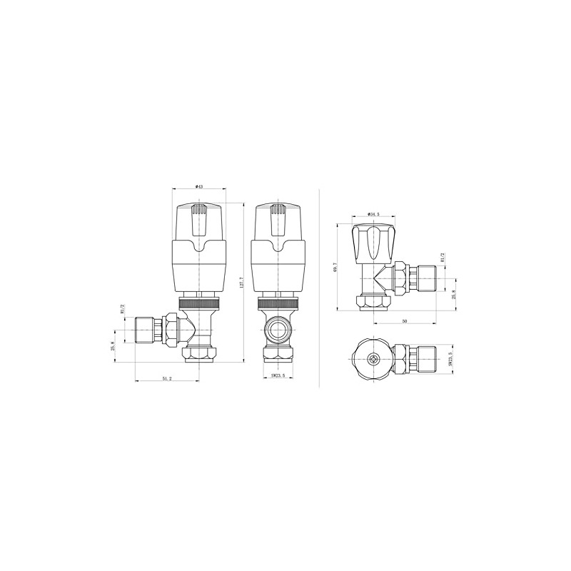 Keenware KRA-195 Thermostatic Radiator Angled Valves: Anthracite Grey