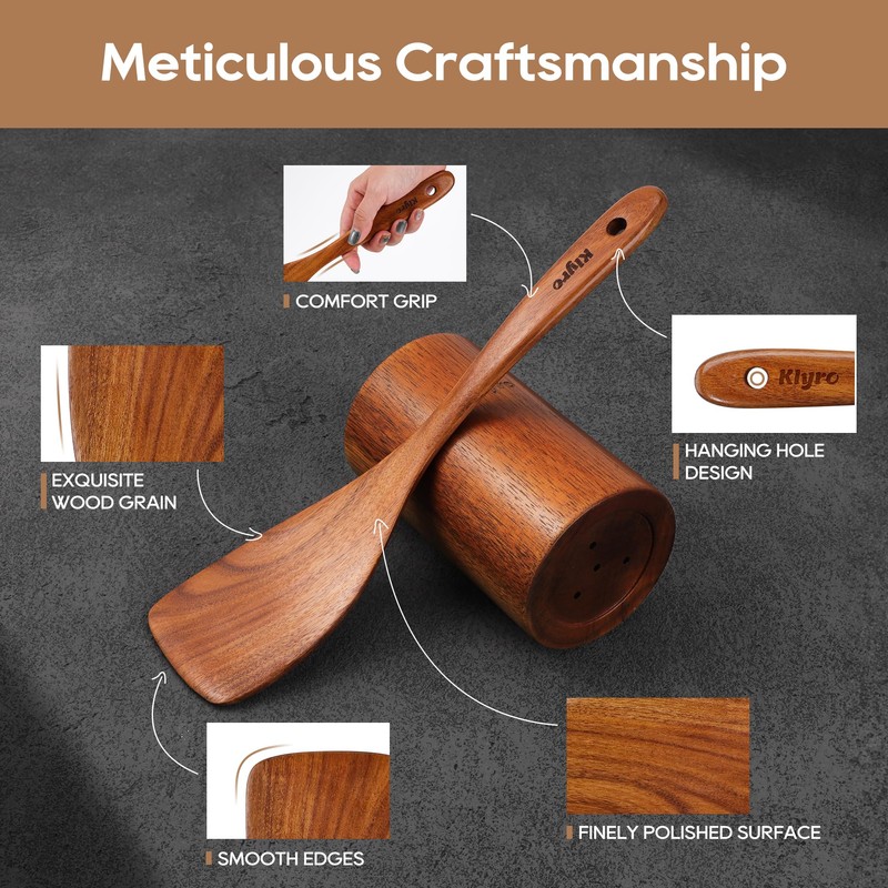 Teak Wooden Cooking Utensils Set, 10 Piece Premium Kitchen Cookware,