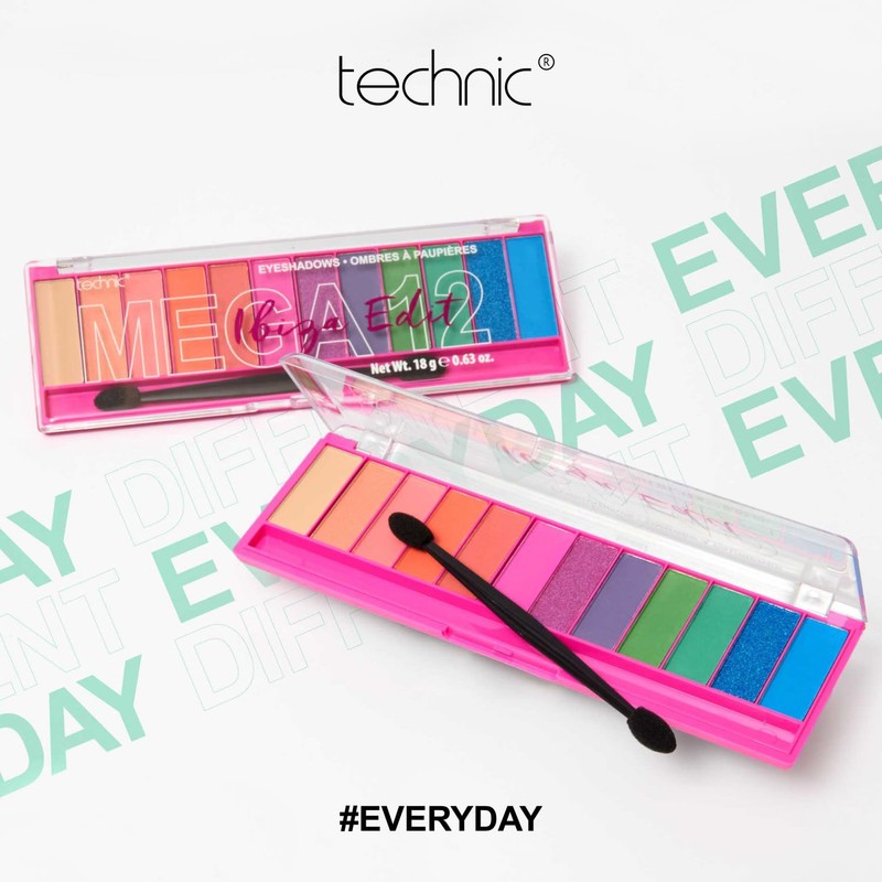 Technic Mega Eyeshadow Palette - 12 Pigmented, Long Lasting, Easy