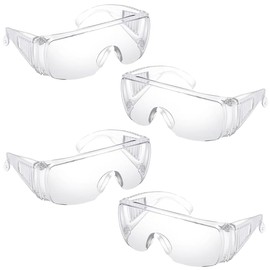 XPEX Pack of 4 Safety Glasses, Eye Protection Glasses, Shatter-Free Work Safety Goggles with Anti-Fog and UV Coating, Lightweight and Transparent, Overglasses for Glasses Wearers Sports Glasses