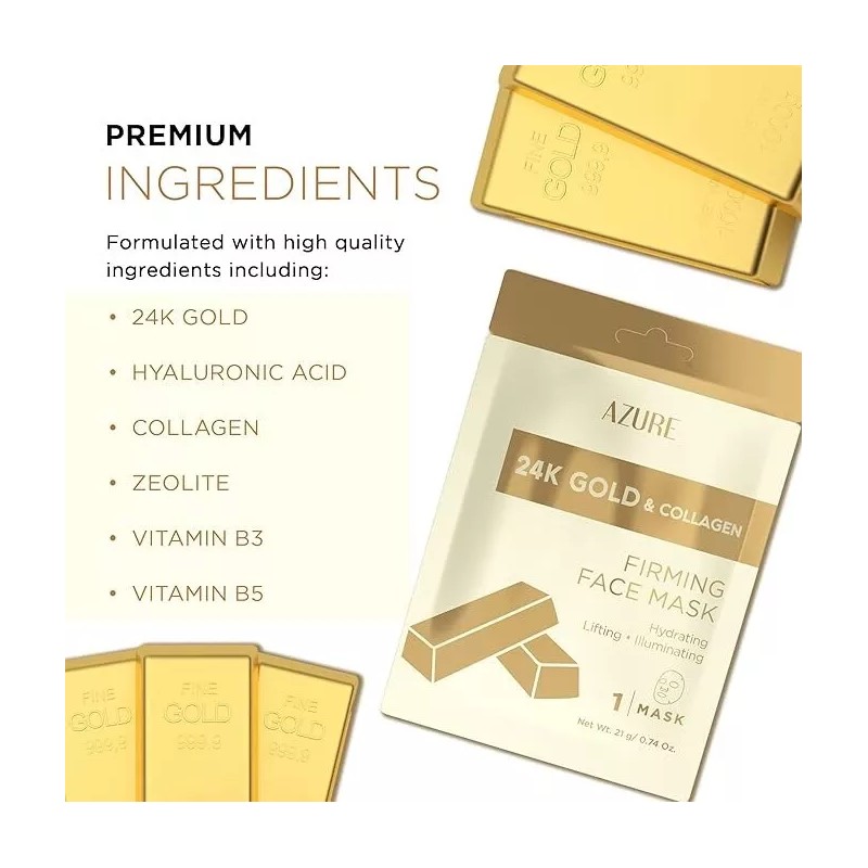 AZURE 24K Gold Firming Face Mask- Anti Aging, Hydrating, Toning