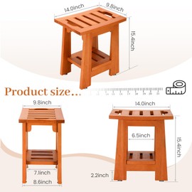 Magam Teak Shower Bench Seat with Storage Shelf, Teak Shower Benches for Inside Shower, Teak Shower Bench with Handle, Teak Shower Stool for Bathroom, Perfect for Christmas Use(14 Inches)