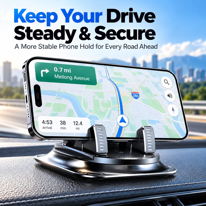 Car Phone Mount for Dashboard Navigation – 360° Rotating Anti-Slip